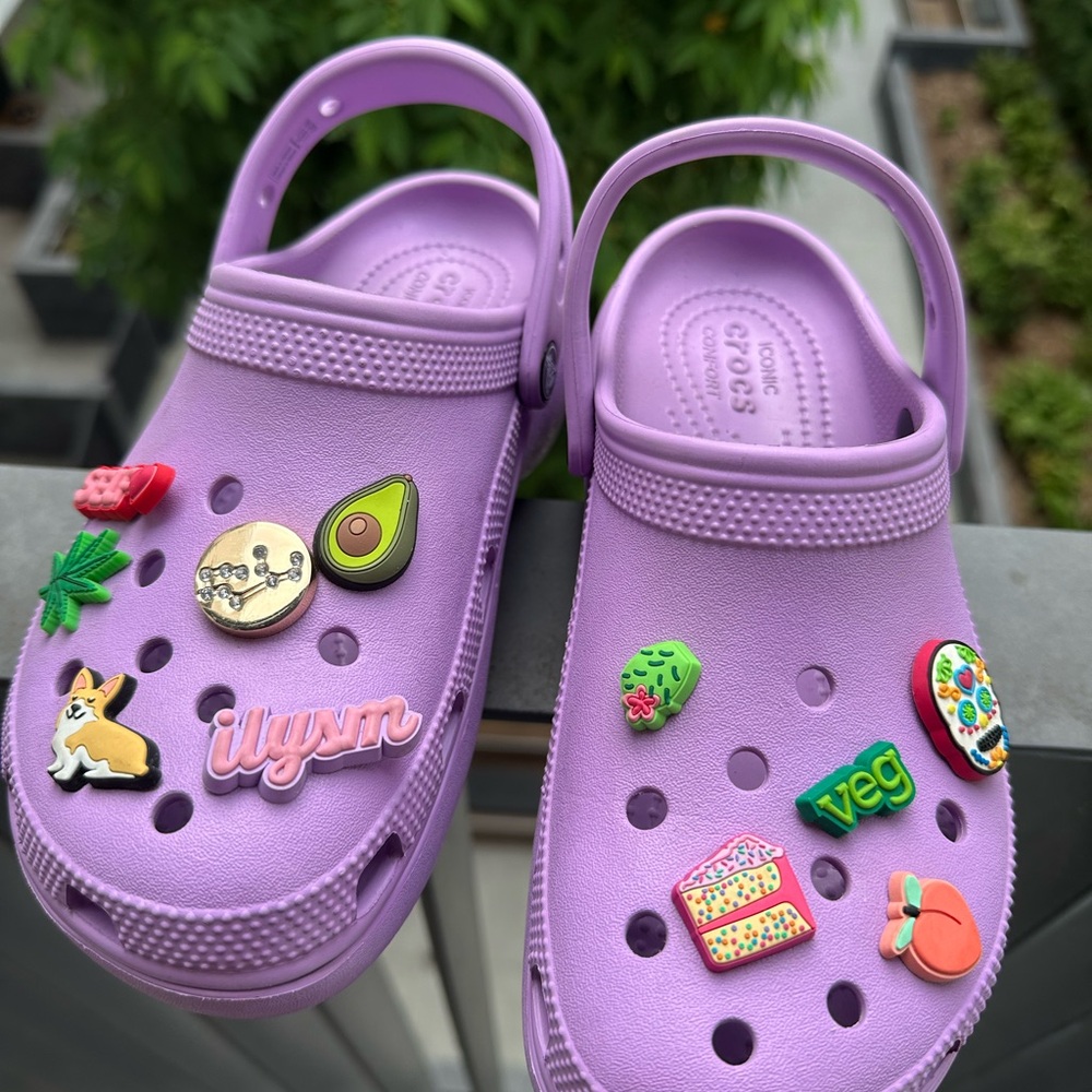 Lavender Crocs with Fun Charms